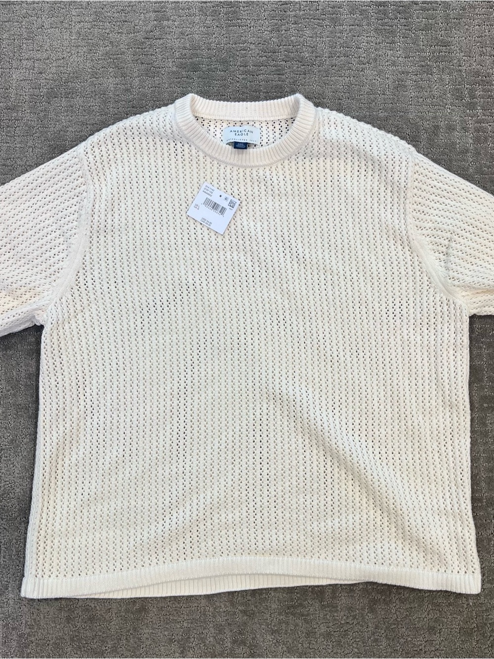 American Eagle Outfitters Cream Open-Weave Crewneck Sweater
